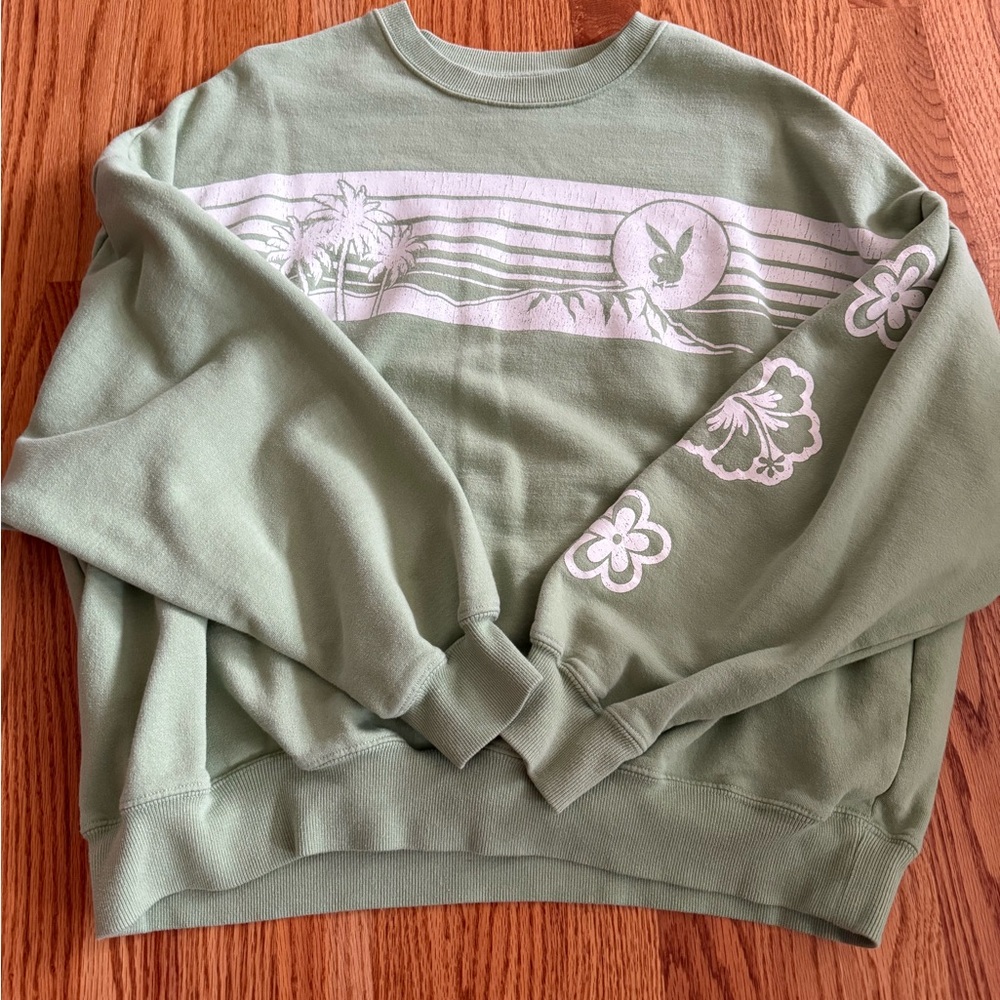 PacSun Playboy Green and White Graphic Sweatshirt